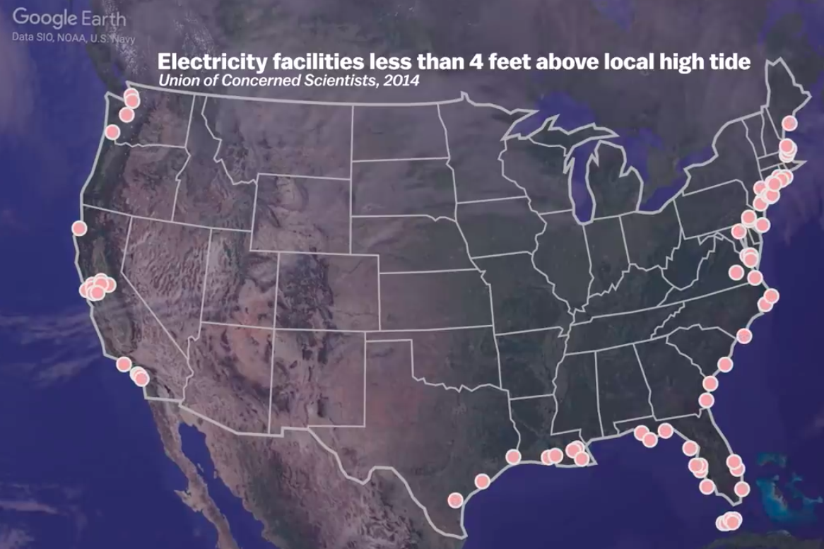 Map of Facilites in Danger of Flooding.